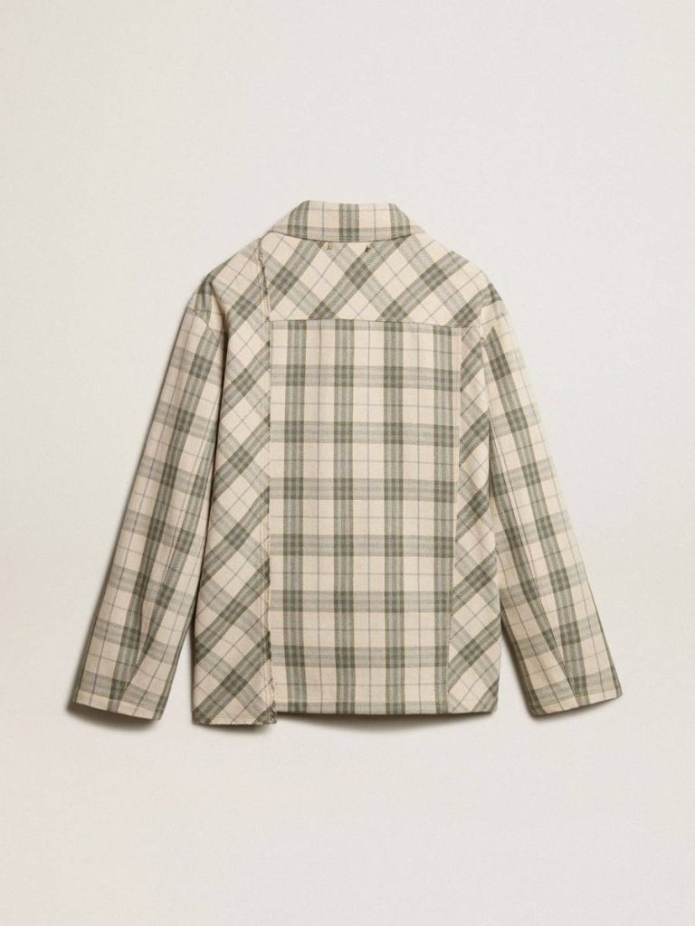 Men Golden Goose Shirts Men's Slim-Fit Shirt Made Of Ecru And Green Cotton Flannel Ecru And Green - 5