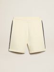 Men Jeans & Pants Golden Goose Vintage White Men's Vintage White Shorts With Blue Rib Knit On The Sides - 1