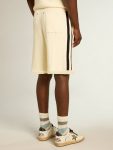 Men Jeans & Pants Golden Goose Vintage White Men's Vintage White Shorts With Blue Rib Knit On The Sides - 4
