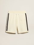 Men Jeans & Pants Golden Goose Vintage White Men's Vintage White Shorts With Blue Rib Knit On The Sides - 5