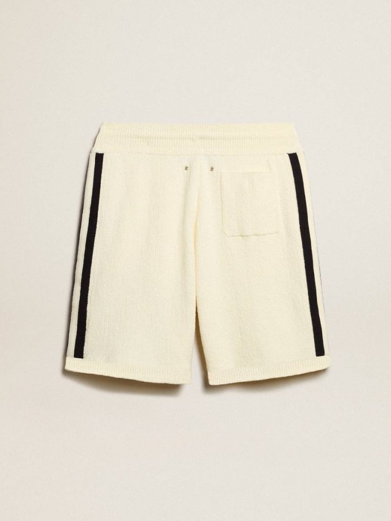 Men Jeans & Pants Golden Goose Vintage White Men's Vintage White Shorts With Blue Rib Knit On The Sides - 5