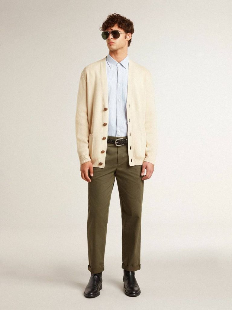 Men Knitwear Beige Golden Goose Men’s Beige Cardigan With 'Golden' Lettering On The Back - 3