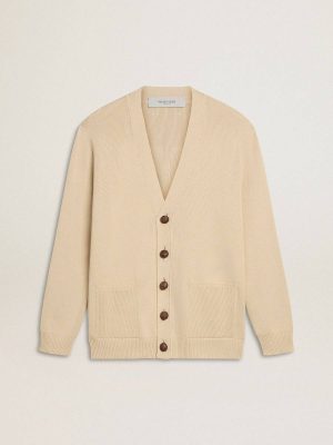 Men Knitwear Beige Golden Goose Men’s Beige Cardigan With 'Golden' Lettering On The Back - 1