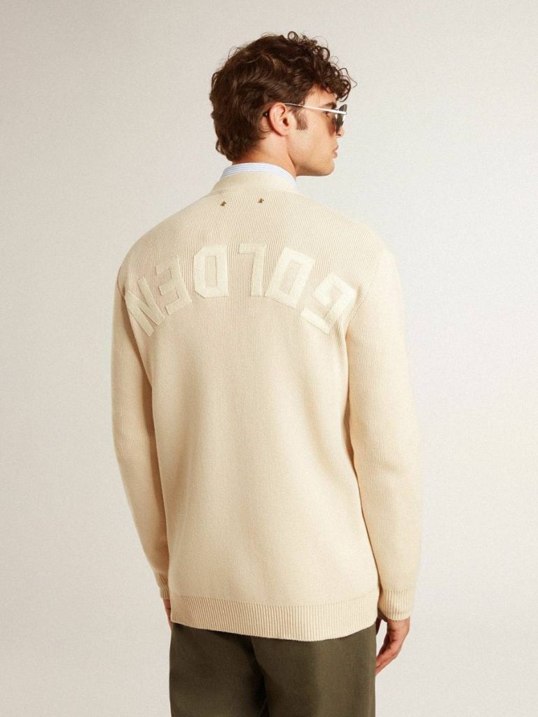 Men Knitwear Beige Golden Goose Men’s Beige Cardigan With 'Golden' Lettering On The Back - 4