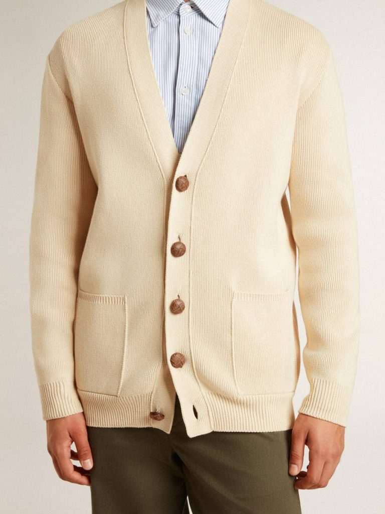 Men Knitwear Beige Golden Goose Men’s Beige Cardigan With 'Golden' Lettering On The Back - 5