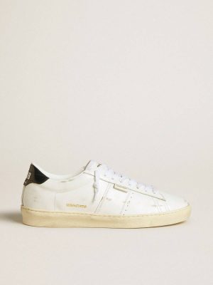 Men Matchstar In White Leather With Dark Blue Leather Heel Tab Golden Goose White Ggdb Classics - 1
