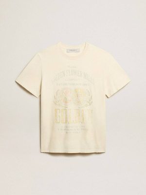 Men Men’s Aged White Cotton T-Shirt With Print On The Front Aged White Golden Goose T-Shirts & Polo Shirts - 1