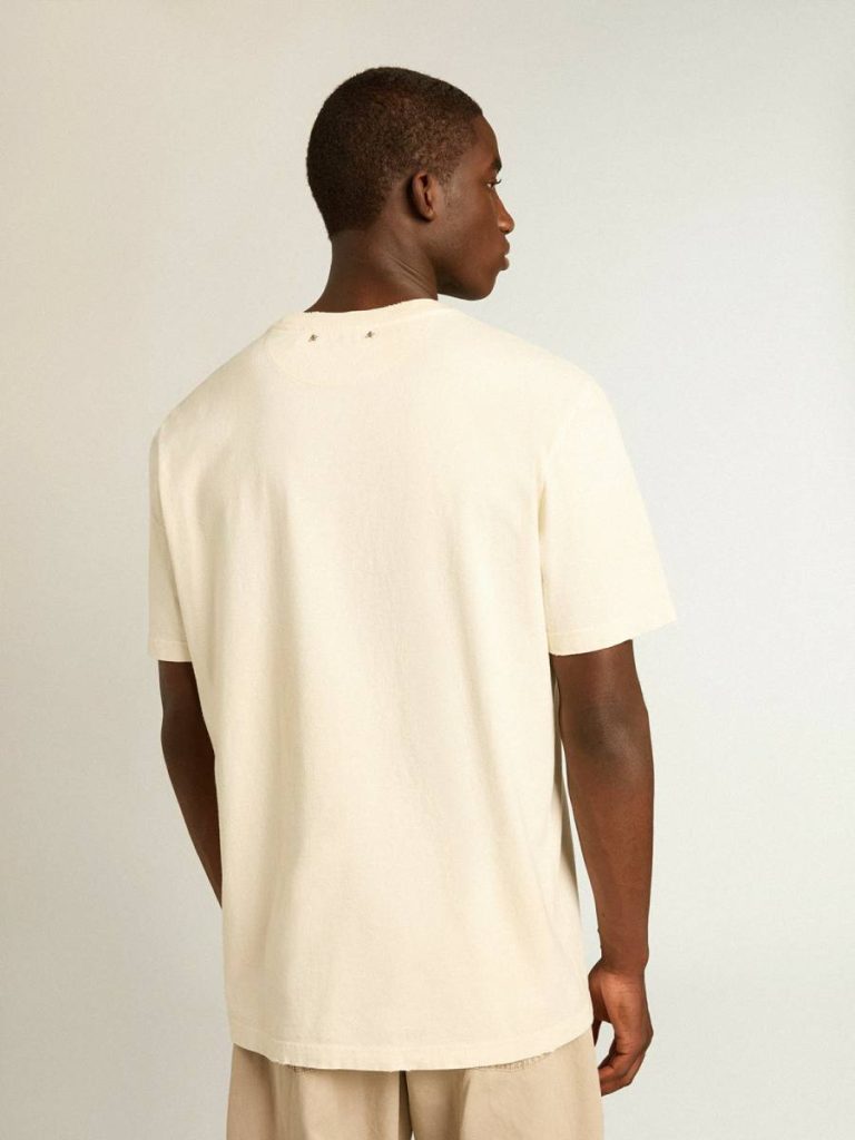 Men Men’s Aged White Cotton T-Shirt With Print On The Front Aged White Golden Goose T-Shirts & Polo Shirts - 4