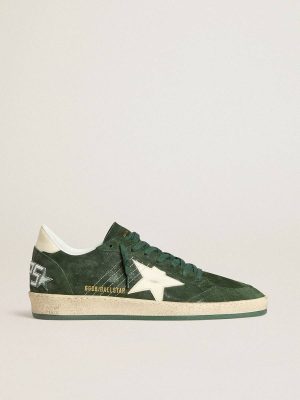 Men Men's Ball Star In Green Suede With White Leather Star And Heel Tab Golden Goose Ball Star - 1