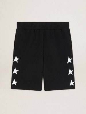 Men Men's Black Bermuda Shorts With White Stars Jeans & Pants Black Golden Goose - 1