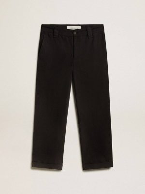 Men Men's Black Cotton Chinos Jeans & Pants Black Golden Goose - 1