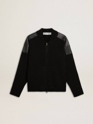 Men Men's Black Merino Wool Jacket With Leather Patches Black Coats & Jackets Golden Goose - 1