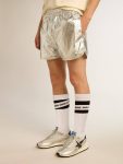 Men Men's Running Shorts In Silver Fabric Jeans & Pants Golden Goose Silver - 2