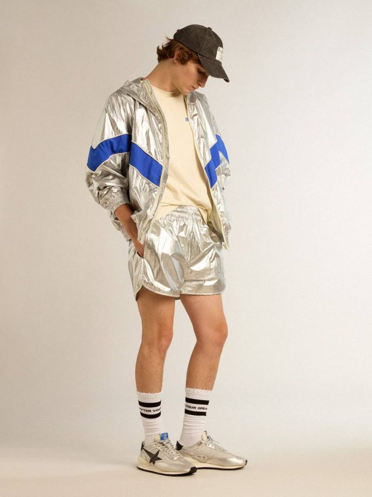 Men Men's Running Shorts In Silver Fabric Jeans & Pants Golden Goose Silver - 3