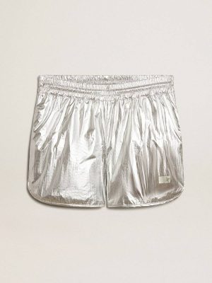 Men Men's Running Shorts In Silver Fabric Jeans & Pants Golden Goose Silver - 1