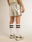 Men Men's Running Shorts In Silver Fabric Jeans & Pants Golden Goose Silver - 4