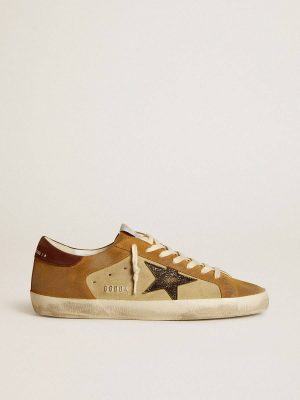 Men Men’s Super-Star In Beige And Caramel Suede With Black Crackle Leather Star Super-Star Golden Goose - 1