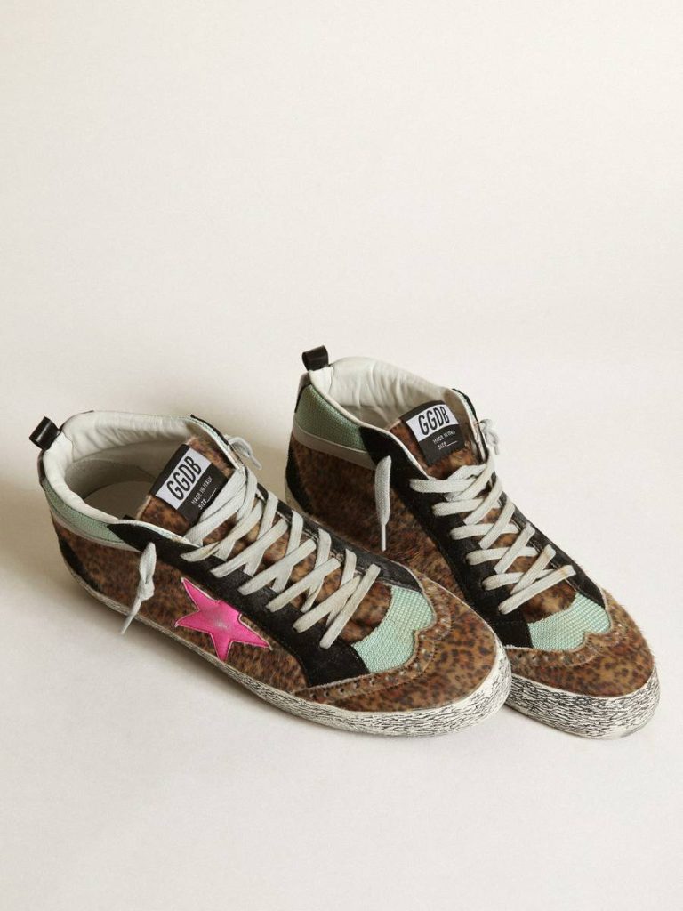 Men Mid Star In Leopard-Print Pony Skin With Fuchsia Leather Star Mid Star Golden Goose - 2
