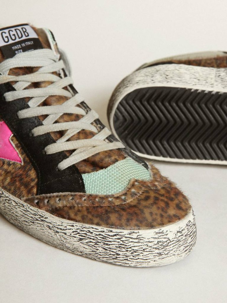 Men Mid Star In Leopard-Print Pony Skin With Fuchsia Leather Star Mid Star Golden Goose - 3