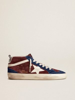 Men Mid Star In Wine-Red Suede With White Nappa Star And Flash Golden Goose Mid Star - 1