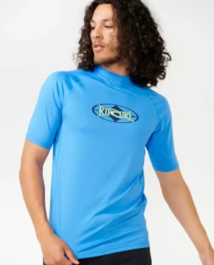 Men Rip Curl Rash Guards Heritage Oval Upf Short Sleeve Rash Guard - 1