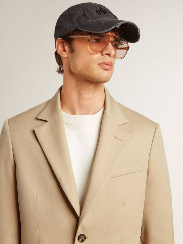 Men Sand Blazers Golden Goose Single-Breasted Blazer In Sand With Horn Buttons - 5