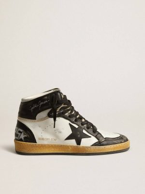 Men Sky-Star Sky-Star In White Nappa Leather With Black Leather Star Golden Goose - 1