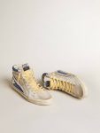 Men Slide Golden Goose Slide In Pearl Canvas And Blue Suede With White Leather Star And Flash - 2