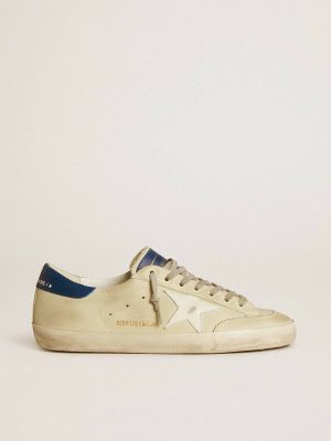 Men Super-Star Golden Goose Men's Super-Star Ltd In Nubuck With White Leather Star And Blue Heel Tab - 1