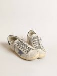 Men Super-Star Golden Goose Super-Star In Pale Silver Mesh With Light Blue Suede Star - 2