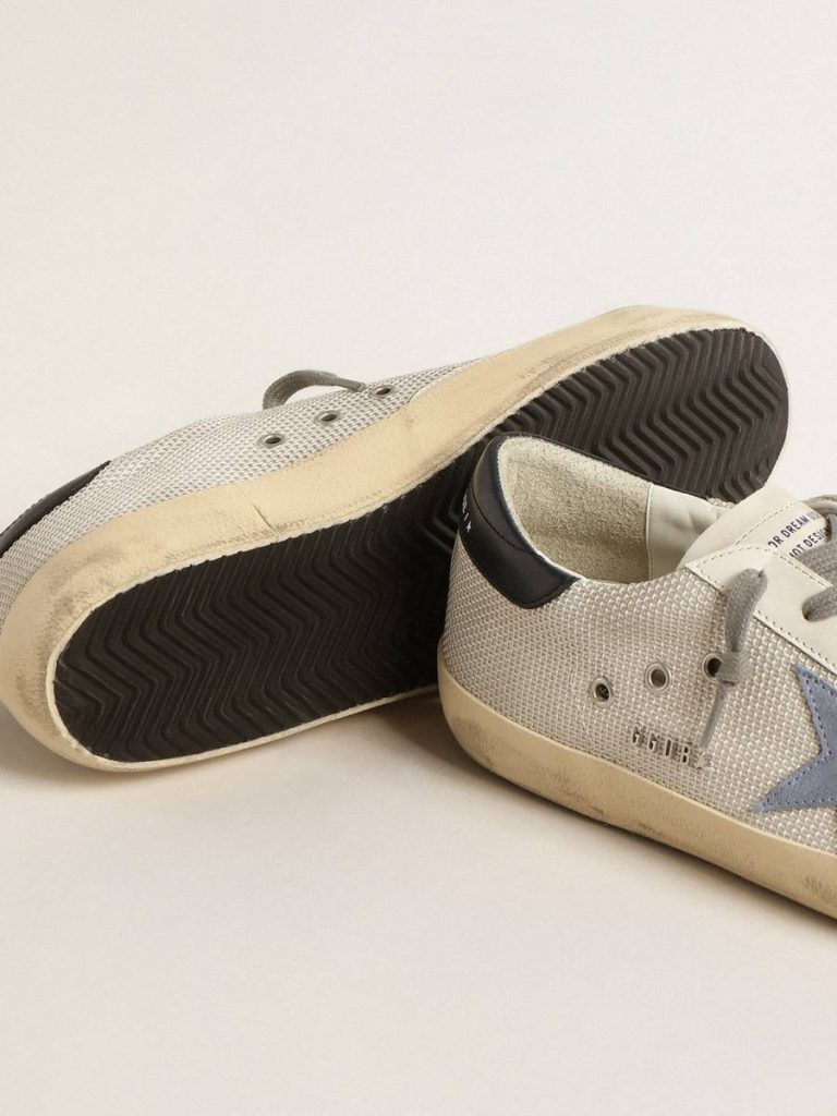 Men Super-Star Golden Goose Super-Star In Pale Silver Mesh With Light Blue Suede Star - 3
