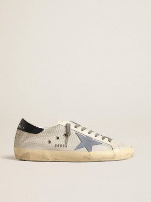 Men Super-Star Golden Goose Super-Star In Pale Silver Mesh With Light Blue Suede Star - 1