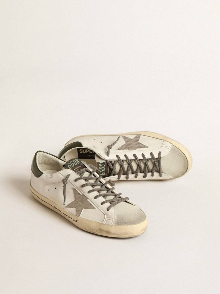 Men Super-Star Golden Goose Super-Star Ltd With Croc-Print Star And Green Heel Tab White - 2