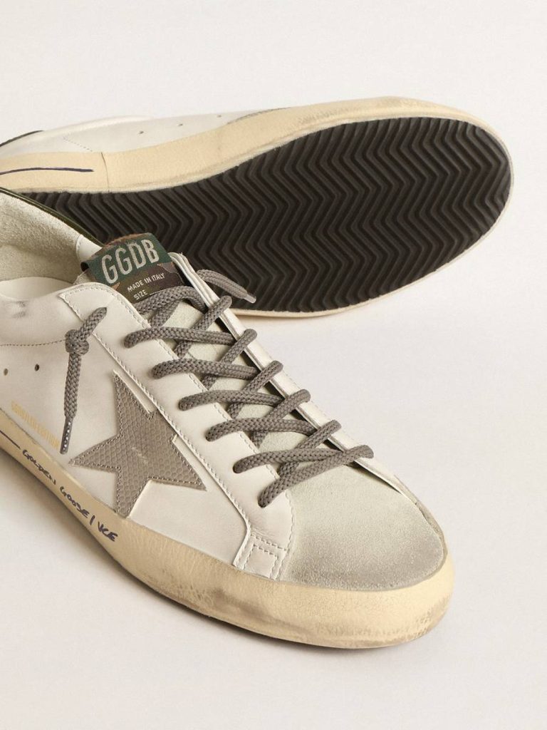 Men Super-Star Golden Goose Super-Star Ltd With Croc-Print Star And Green Heel Tab White - 4