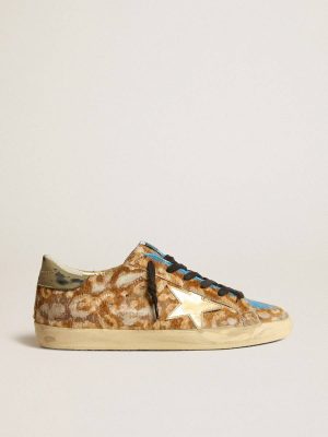 Men Super-Star Men’s Super-Star Lab In Leopard Pony Skin With Gold Star And Gray Heel Tab Golden Goose - 1