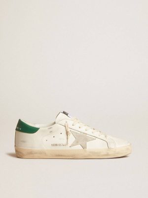 Men Super-Star Super-Star In White Leather With Ice-Gray Suede Star And Green Leather Heel Tab Golden Goose - 1