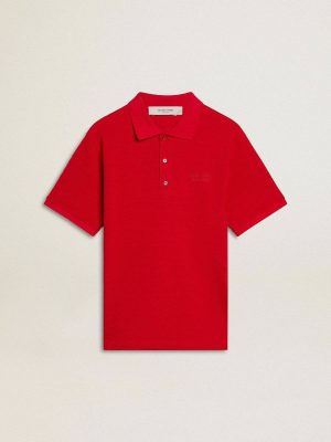 Men T-Shirts & Polo Shirts Golden Goose Red Men's Polo Shirt In Red Cotton Piquet - 1