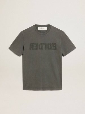 Men's Anthracite Gray T-Shirt With Distressed Treatment Anthracite Gray Men Golden Goose T-Shirts & Polo Shirts - 1