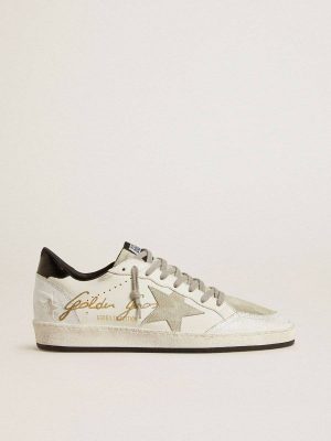 Men’s Ball Star Ltd With Suede Star And Textured Leather Heel Tab Golden Goose White Men Ball Star - 1