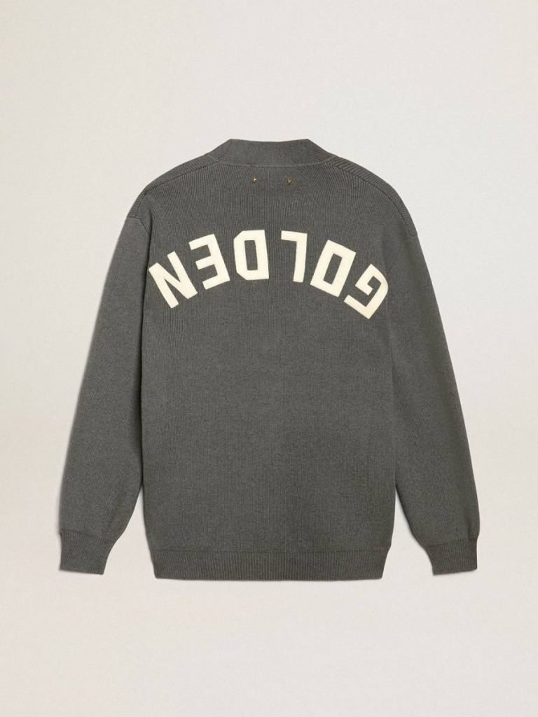 Men's Cardigan In Mélange Gray Cotton With Logo On The Back Golden Goose Knitwear Men Dark Gray Melange - 2