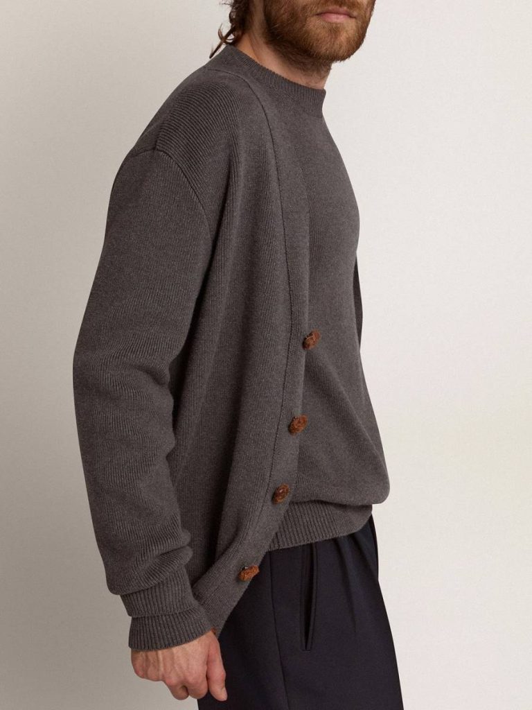 Men's Cardigan In Mélange Gray Cotton With Logo On The Back Golden Goose Knitwear Men Dark Gray Melange - 3