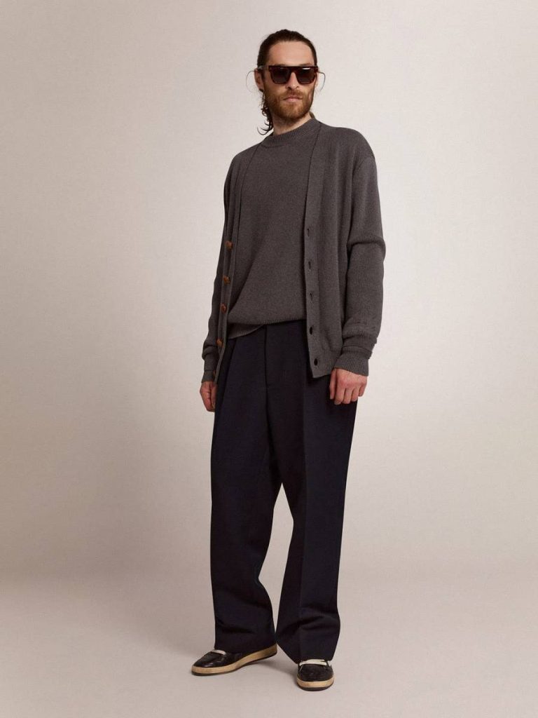 Men's Cardigan In Mélange Gray Cotton With Logo On The Back Golden Goose Knitwear Men Dark Gray Melange - 4