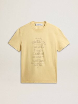 Men's Cotton T-Shirt In Pale Yellow With Faded Lettering T-Shirts & Polo Shirts Golden Goose Pale Yellow Men - 1