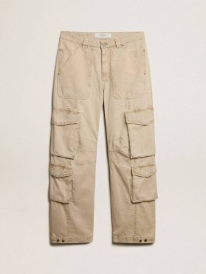 Men's Khaki-Colored Cotton Cargo Pants Golden Goose Men Jeans & Pants Khaki - 1