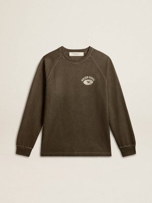 Men's Long-Sleeved T-Shirt In Anthracite Gray Cotton With Logo On The Back Men T-Shirts & Polo Shirts Golden Goose Anthracite Gray - 1