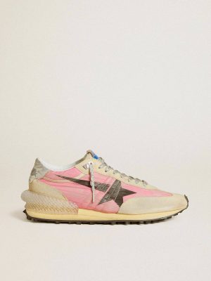 Men's Marathon In Pink Nylon And Gold Suede With Black Printed Star Marathon Golden Goose Men - 1