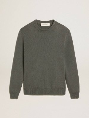 Men's Round-Neck Sweater In Dark Gray Cotton With Logo On The Back Golden Goose Men Knitwear Dark Gray Melange - 1