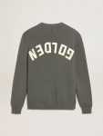Men's Round-Neck Sweater In Dark Gray Cotton With Logo On The Back Golden Goose Men Knitwear Dark Gray Melange - 5