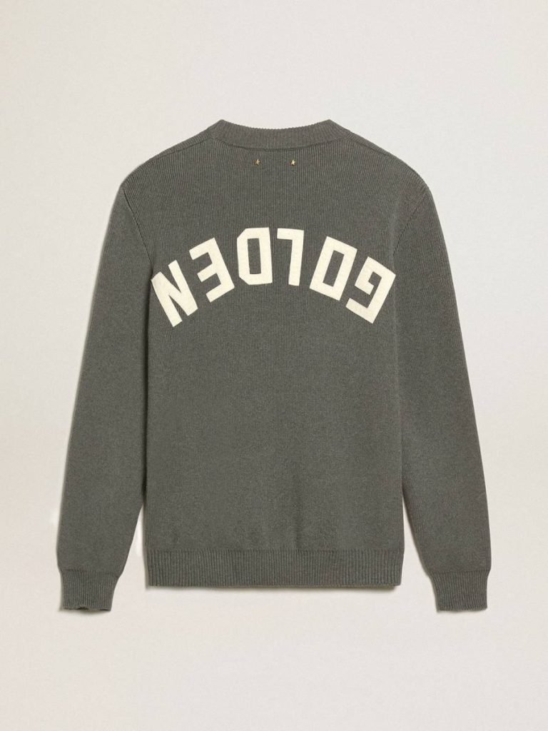 Men's Round-Neck Sweater In Dark Gray Cotton With Logo On The Back Golden Goose Men Knitwear Dark Gray Melange - 5