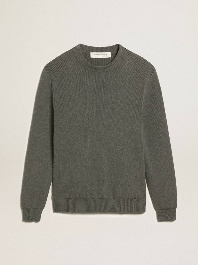 Men's Round-Neck Sweater In Dark Gray Cotton With Logo On The Back Golden Goose Men Knitwear Dark Gray Melange - 1
